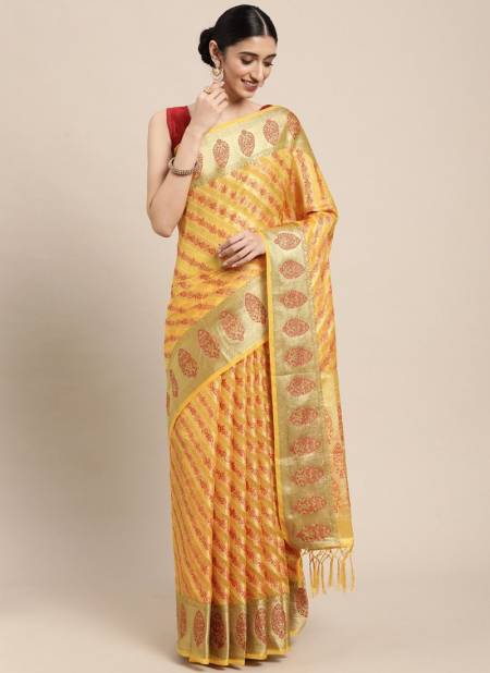 Yellow Colour Natasha Krishna New Ethnic Wear Exclusive Organza Saree Collection 2005